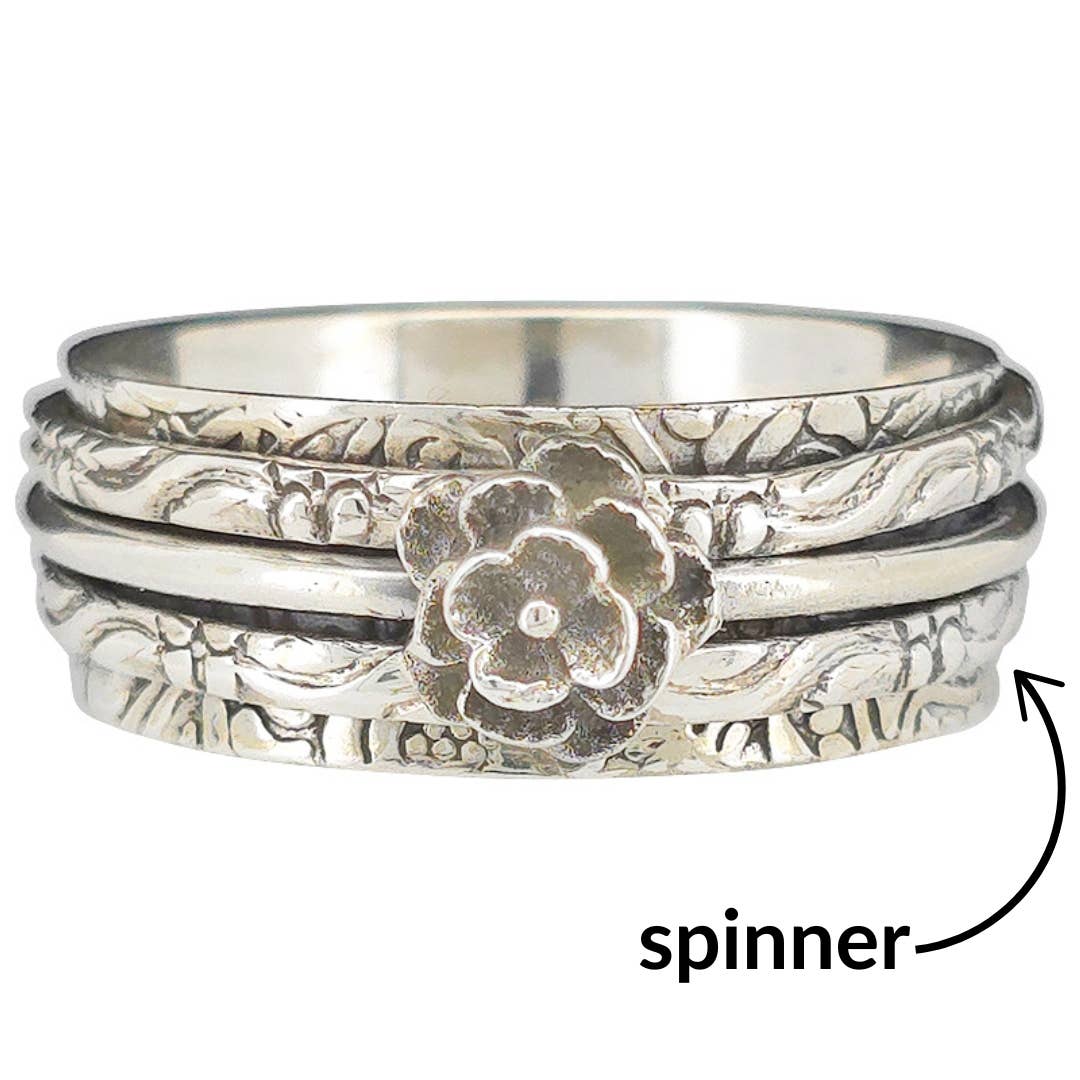 Sterling Silver Rose Spinner Ring - Amberman - 89047080 - Sugar River Shoppe - 