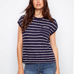 Striped Cap Sleeve Knit Top - Navy - Charlie B - 690178725166 - Sugar River Shoppe - 