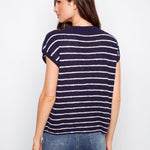Striped Cap Sleeve Knit Top - Navy - Charlie B - 690178725166 - Sugar River Shoppe - 