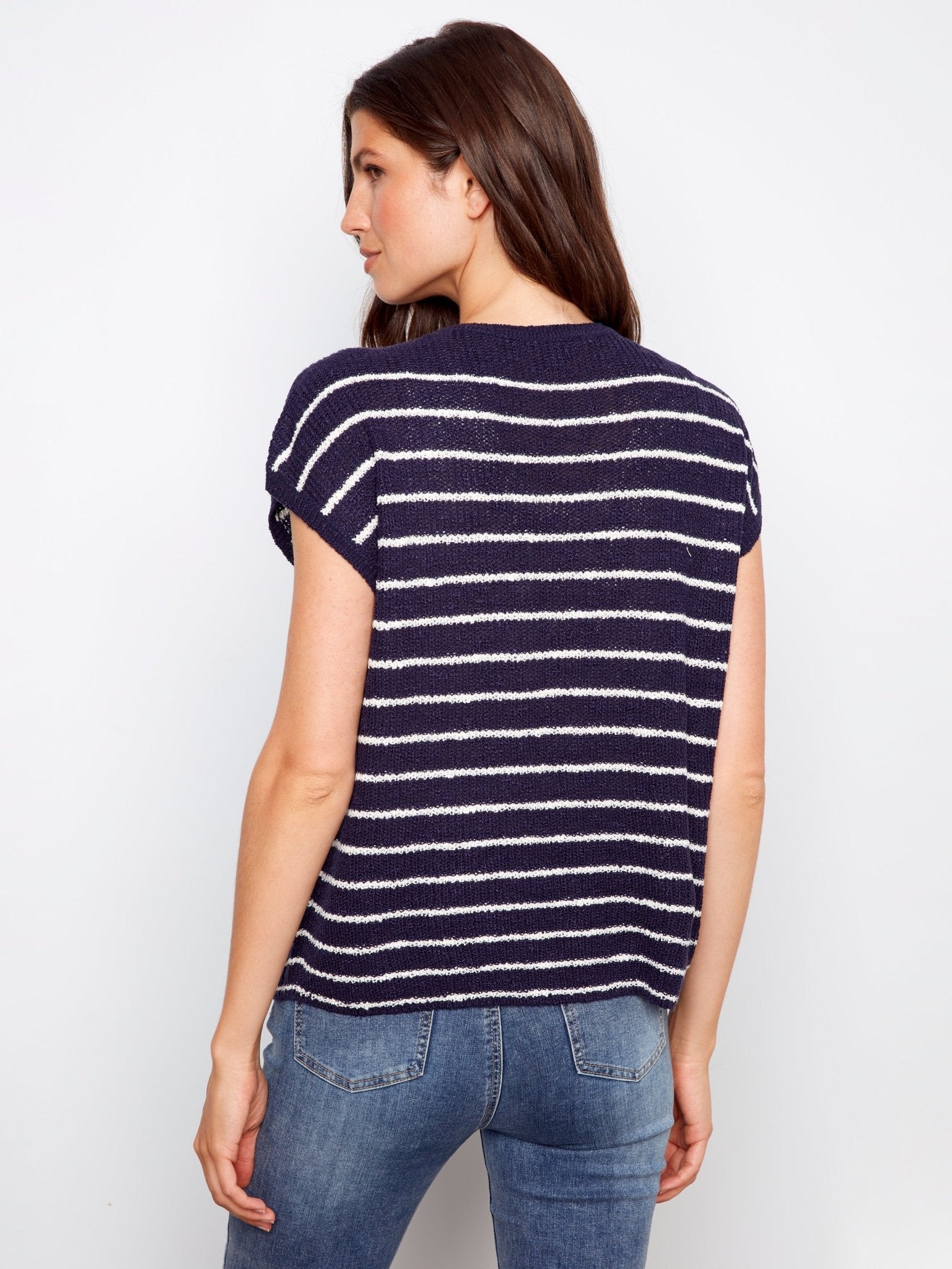 Striped Cap Sleeve Knit Top - Navy - Charlie B - 690178725166 - Sugar River Shoppe - 
