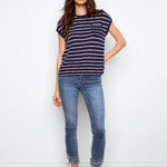 Striped Cap Sleeve Knit Top - Navy - Charlie B - 690178725166 - Sugar River Shoppe - 