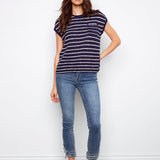 Striped Cap Sleeve Knit Top - Navy - Charlie B - 690178725166 - Sugar River Shoppe - 
