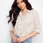 Striped Cotton - Linen Blend Shirt with Front Twist - Charlie B - 690178724565 - Sugar River Shoppe - 