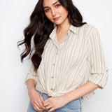 Striped Cotton - Linen Blend Shirt with Front Twist - Charlie B - 690178724565 - Sugar River Shoppe - 