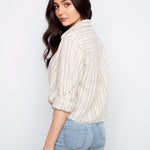 Striped Cotton - Linen Blend Shirt with Front Twist - Charlie B - 690178724565 - Sugar River Shoppe - 