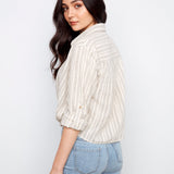 Striped Cotton - Linen Blend Shirt with Front Twist - Charlie B - 690178724565 - Sugar River Shoppe - 