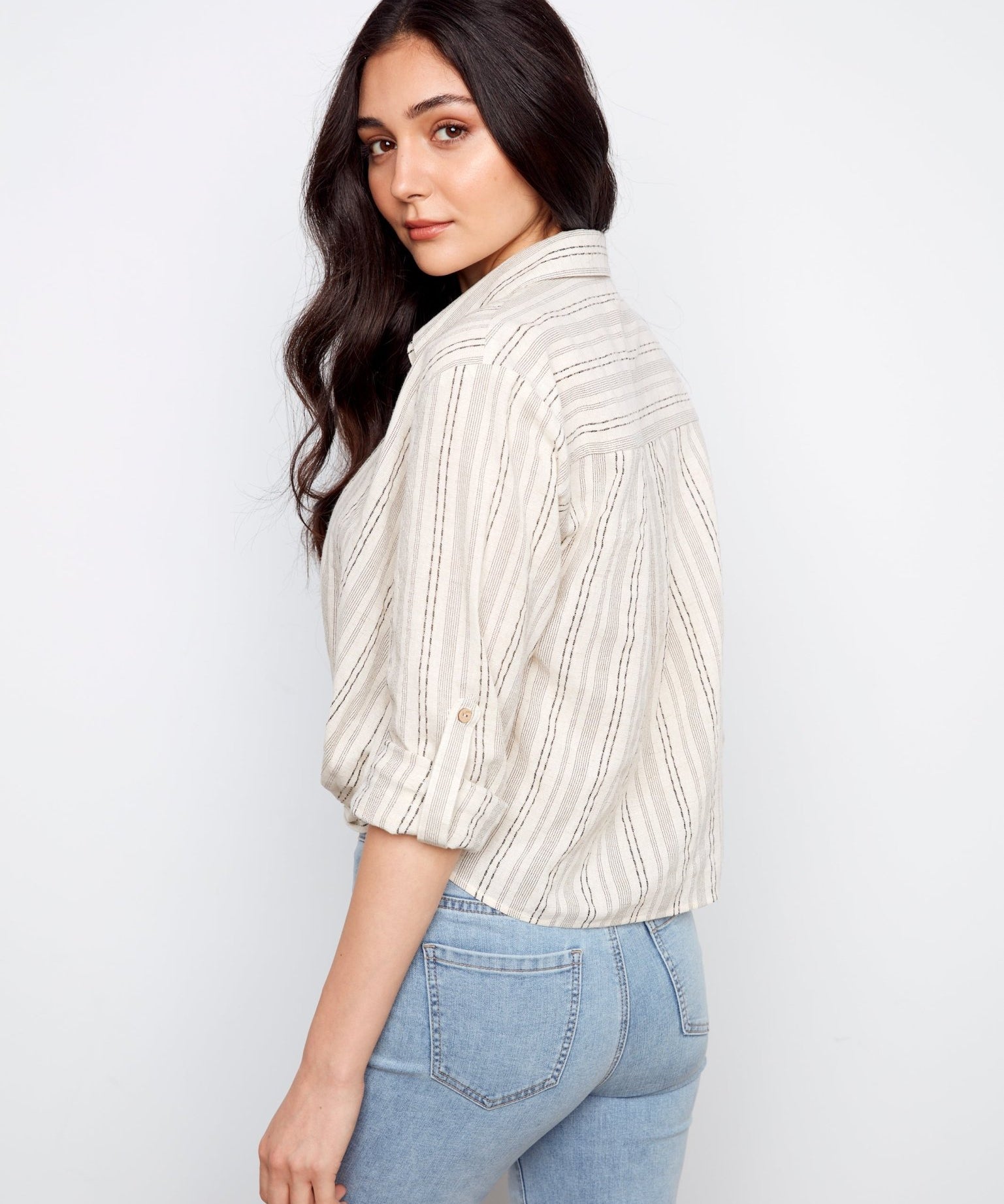 Striped Cotton - Linen Blend Shirt with Front Twist - Charlie B - 690178724565 - Sugar River Shoppe - 