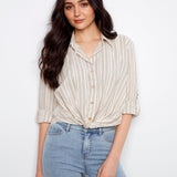 Striped Cotton - Linen Blend Shirt with Front Twist - Charlie B - 690178724565 - Sugar River Shoppe - 