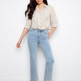 Striped Cotton - Linen Blend Shirt with Front Twist - Charlie B - 690178724565 - Sugar River Shoppe - 
