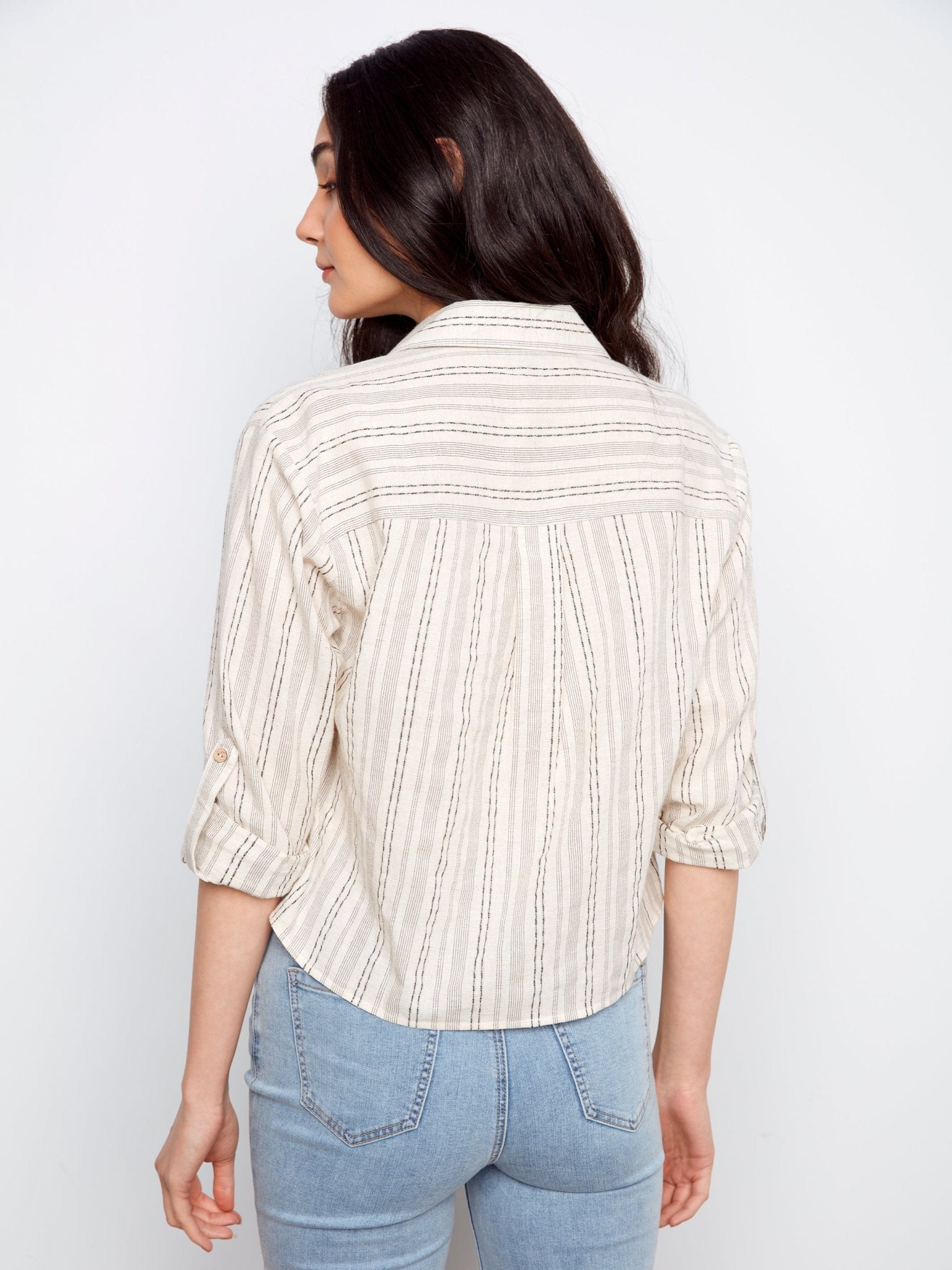 Striped Cotton - Linen Blend Shirt with Front Twist - Charlie B - 690178724565 - Sugar River Shoppe - 