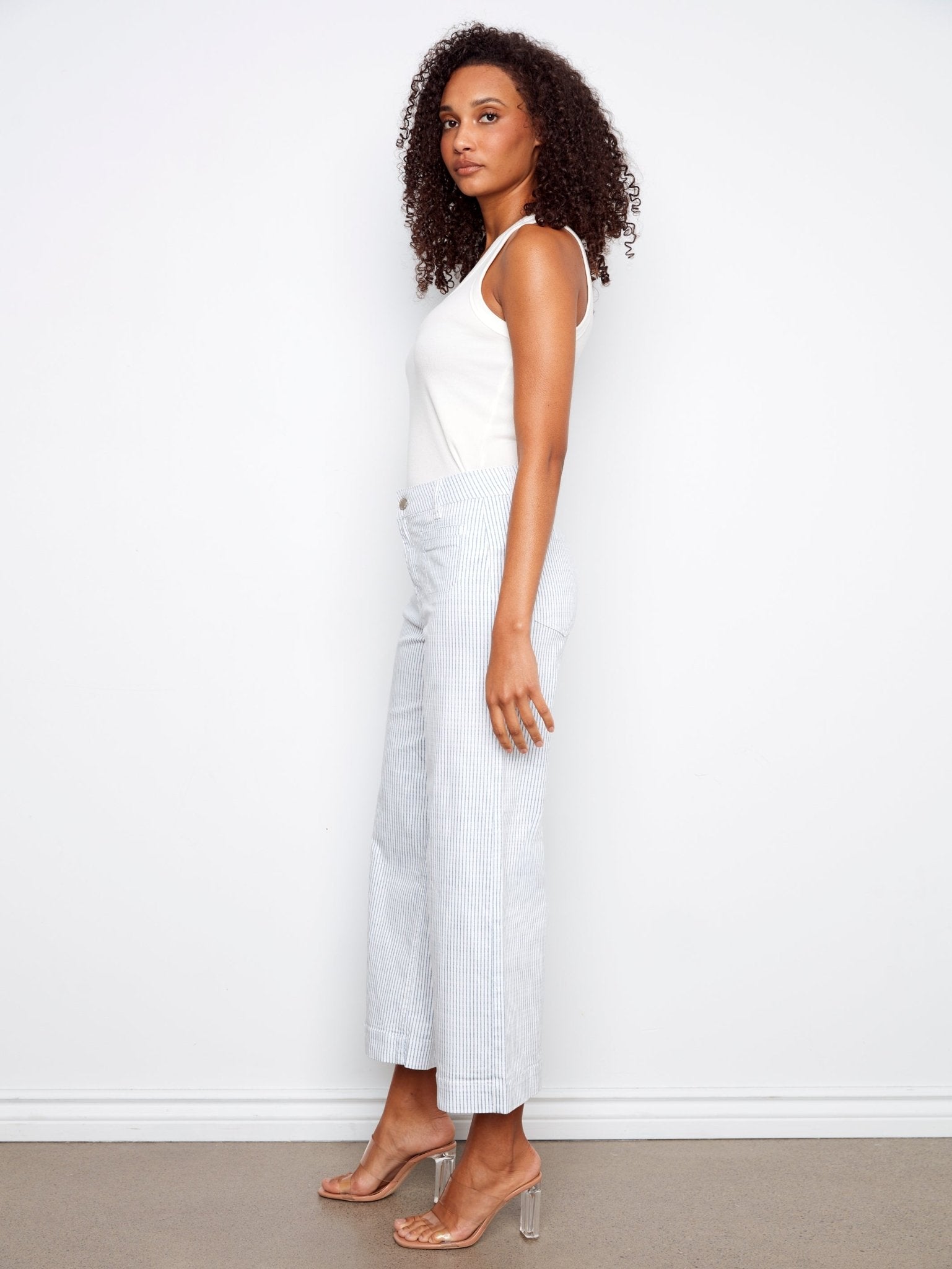 Striped Cropped Patch Pocket Flare Twill Pants - Charlie B - 690178728297 - Sugar River Shoppe - 