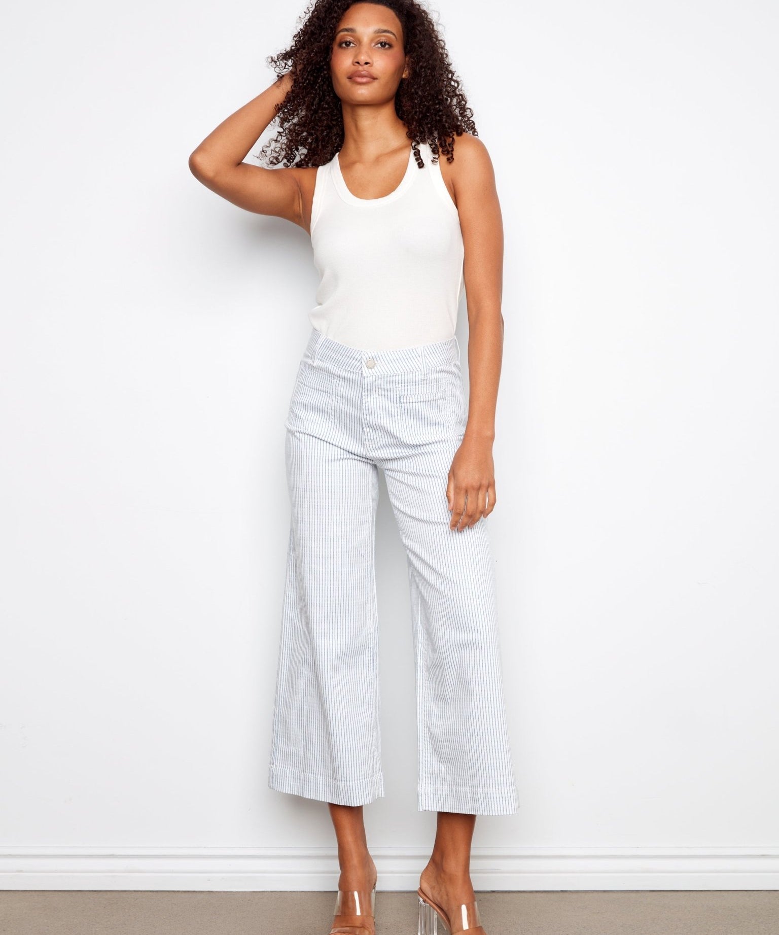 Striped Cropped Patch Pocket Flare Twill Pants - Charlie B - 690178728297 - Sugar River Shoppe - 
