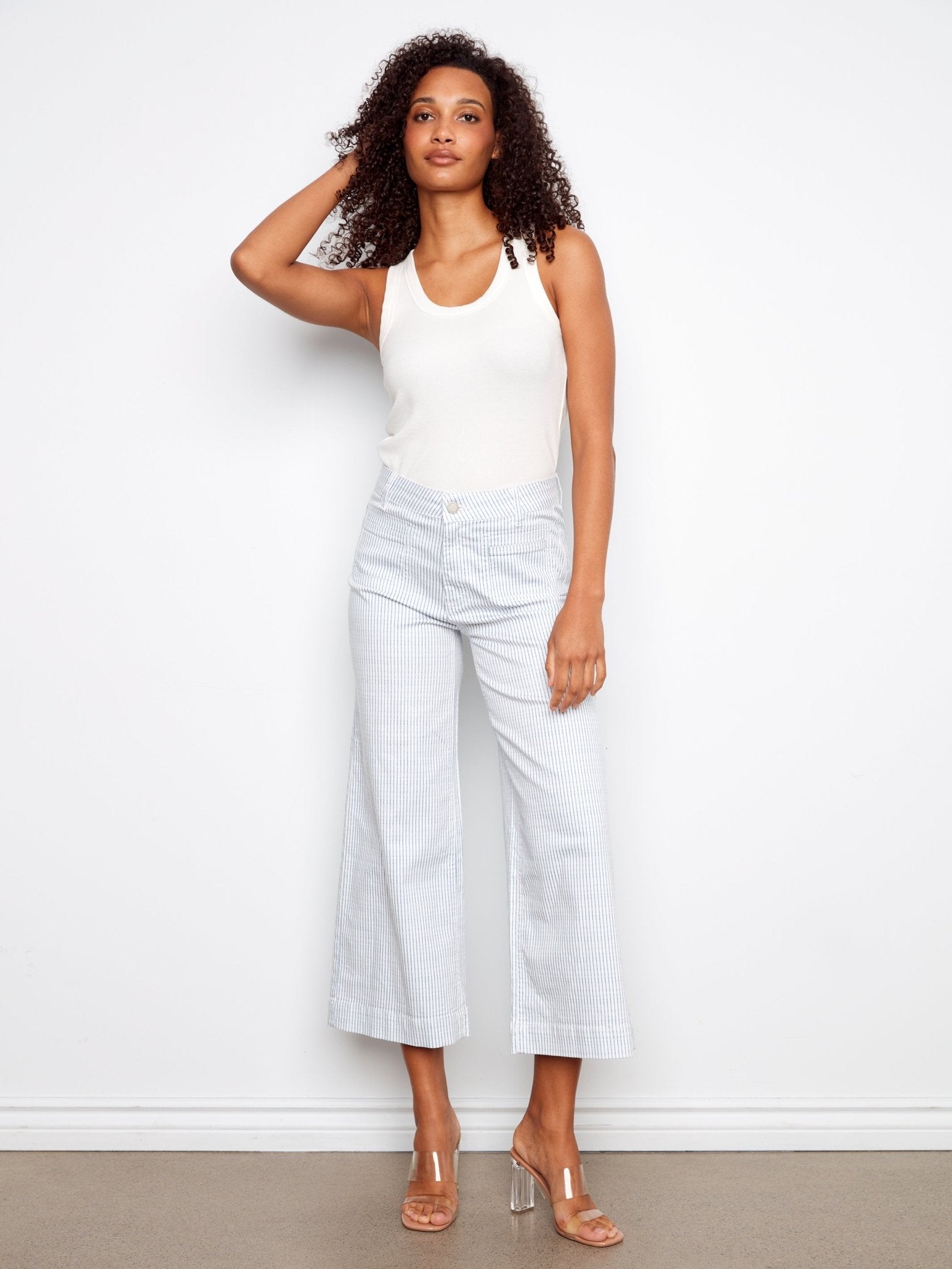 Striped Cropped Patch Pocket Flare Twill Pants - Charlie B - 690178728297 - Sugar River Shoppe - 