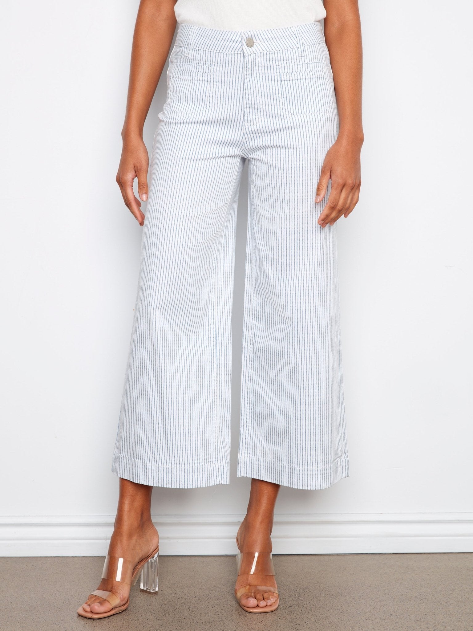 Striped Cropped Patch Pocket Flare Twill Pants - Charlie B - 690178728297 - Sugar River Shoppe - 