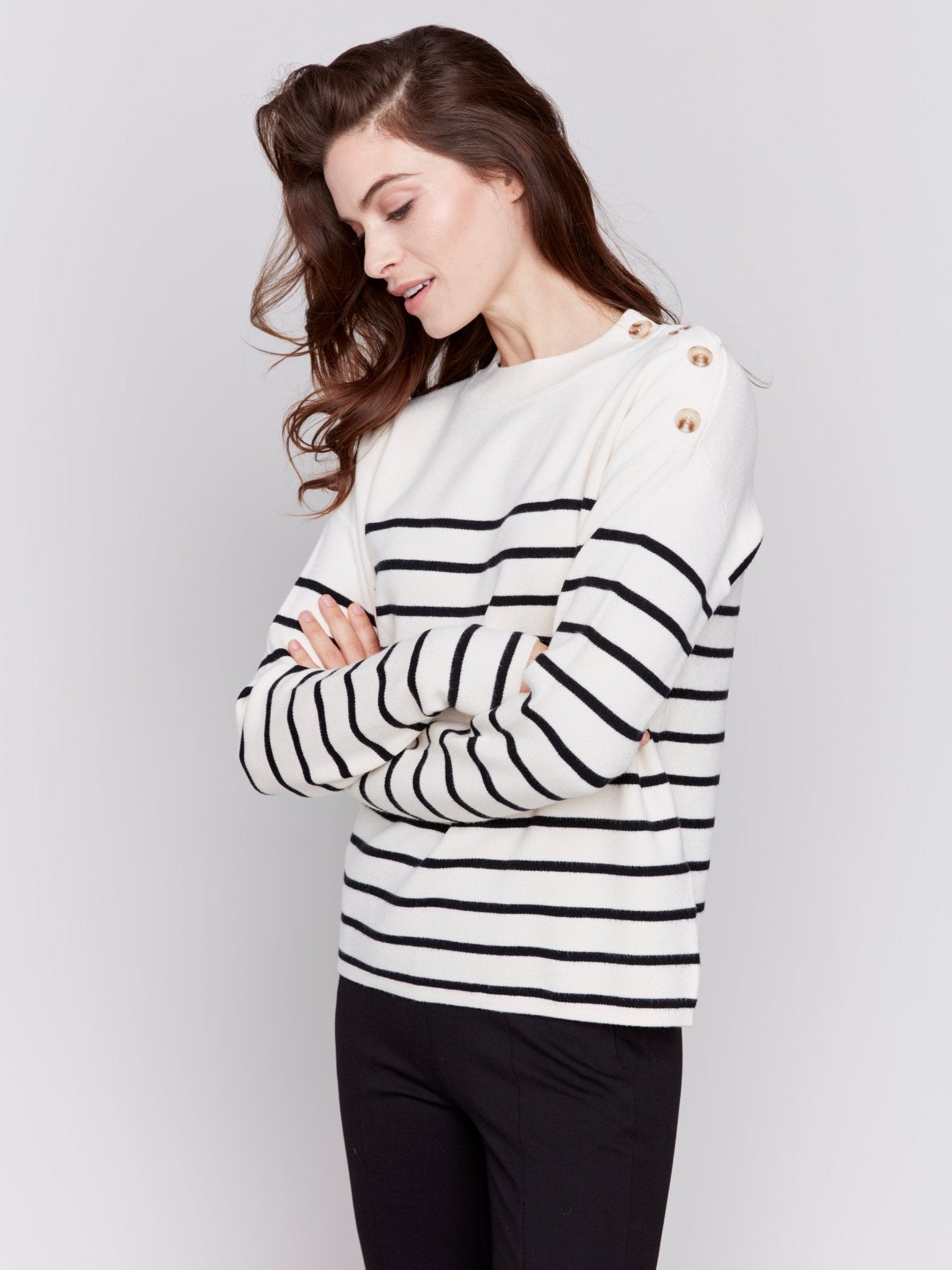 Striped Jacquard Crew Neck Sweater - Charlie B - 690178544705 - Sugar River Shoppe - 