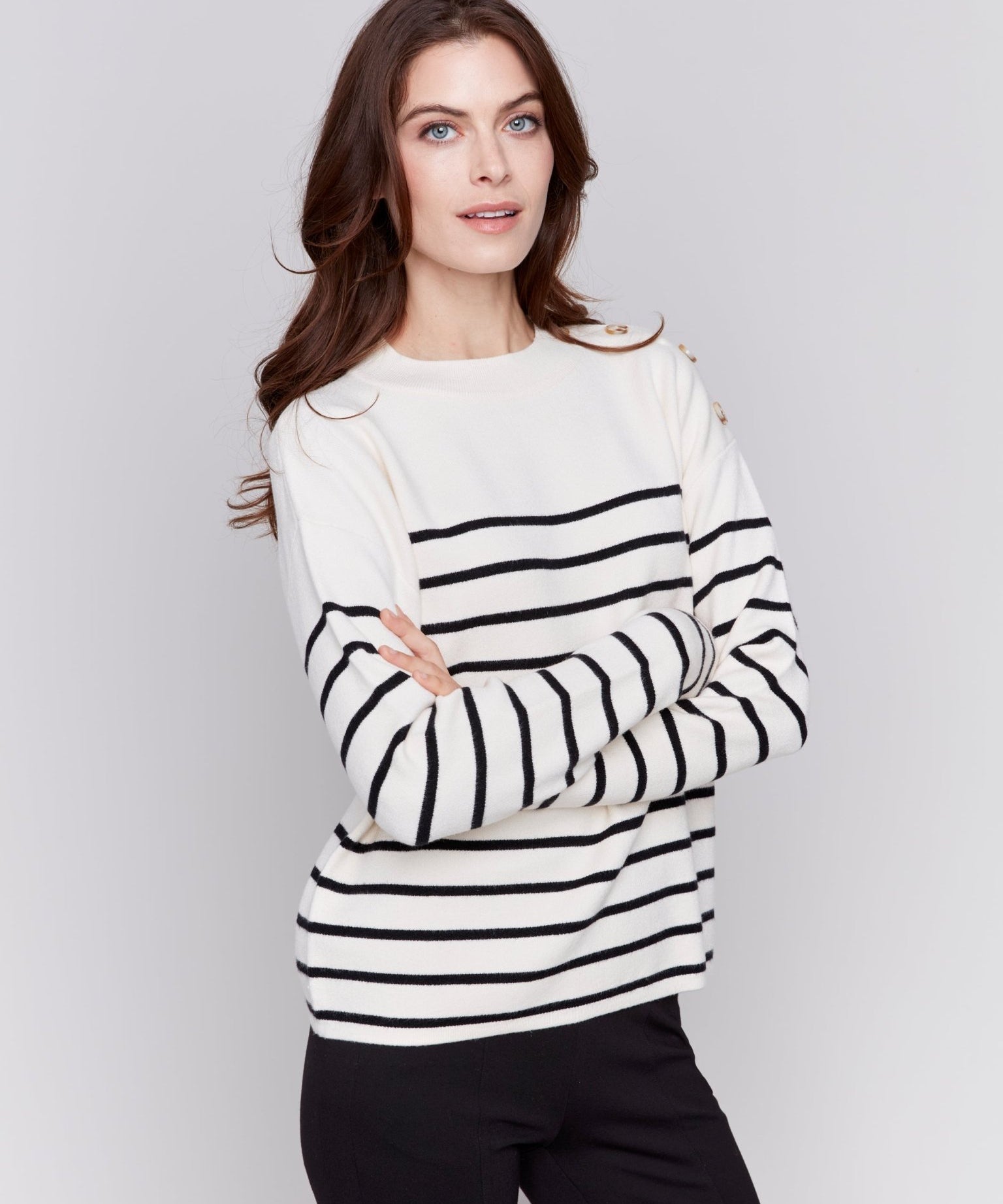Striped Jacquard Crew Neck Sweater - Charlie B - 690178544705 - Sugar River Shoppe - 