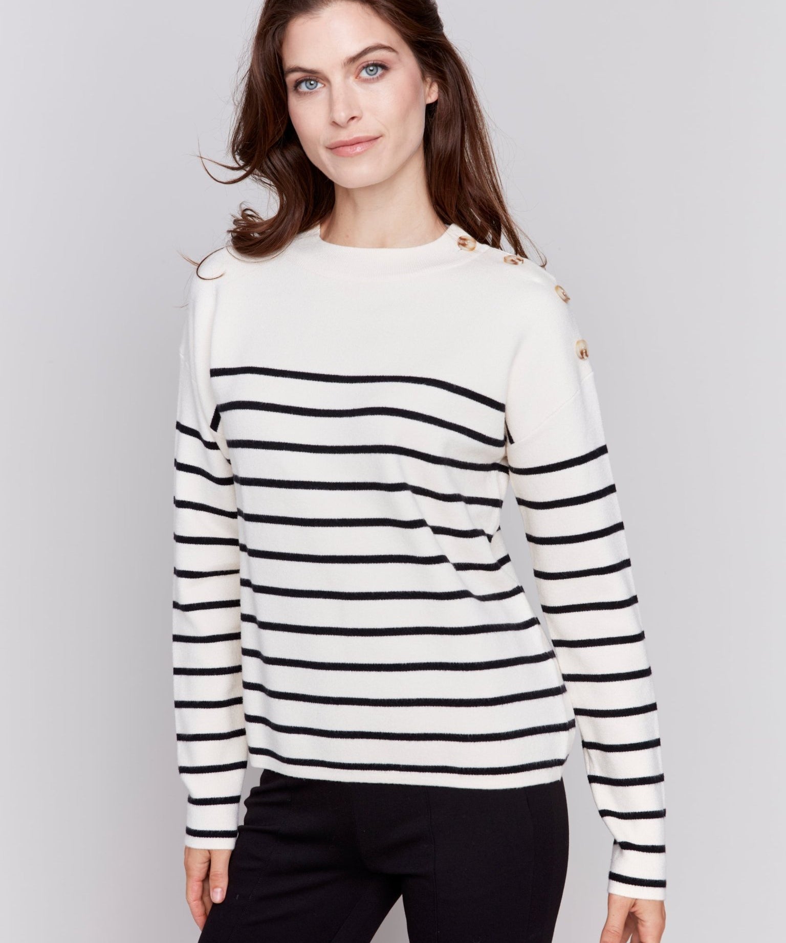 Striped Jacquard Crew Neck Sweater - Charlie B - 690178544705 - Sugar River Shoppe - 