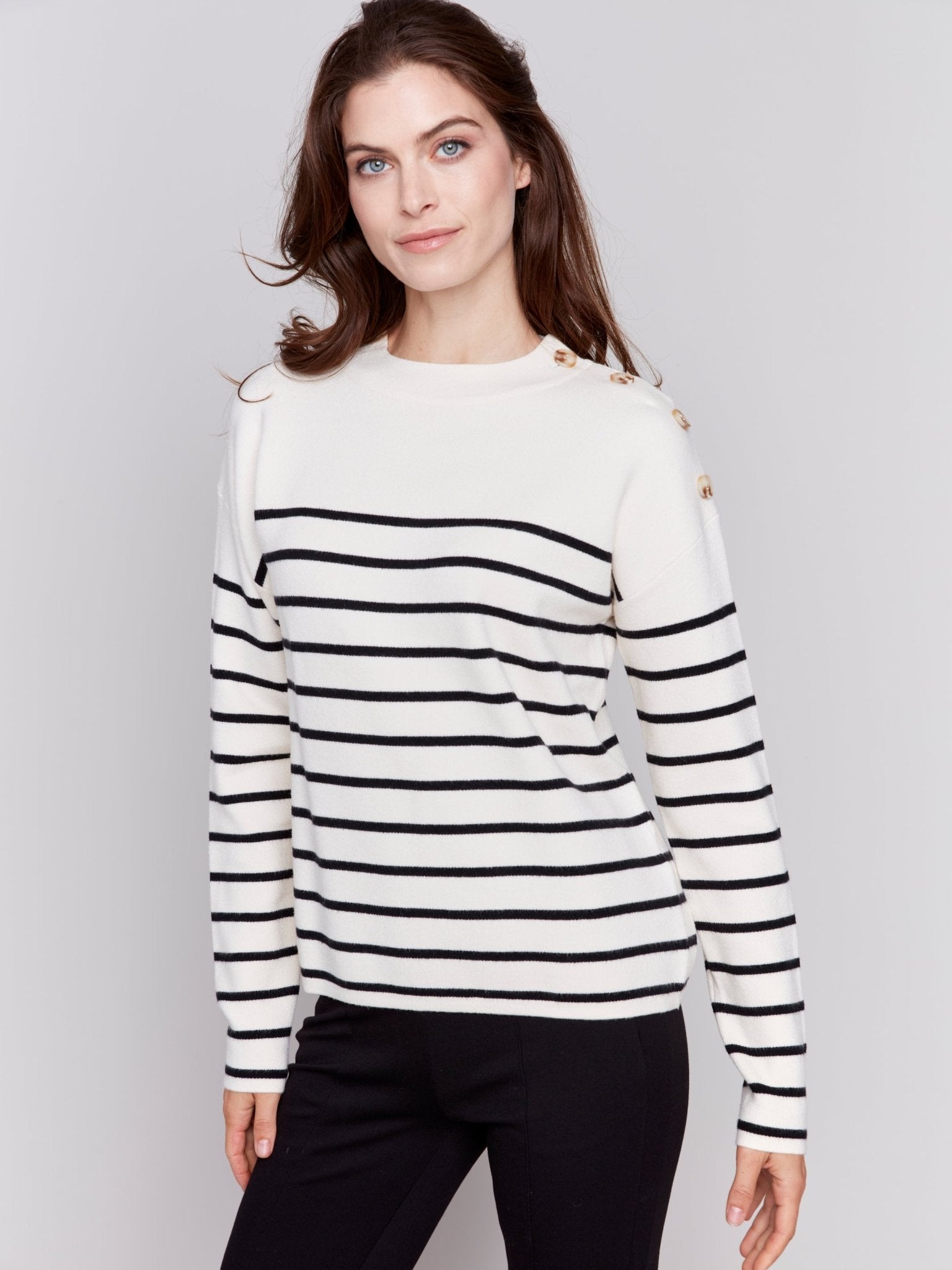 Striped Jacquard Crew Neck Sweater - Charlie B - 690178544705 - Sugar River Shoppe - 