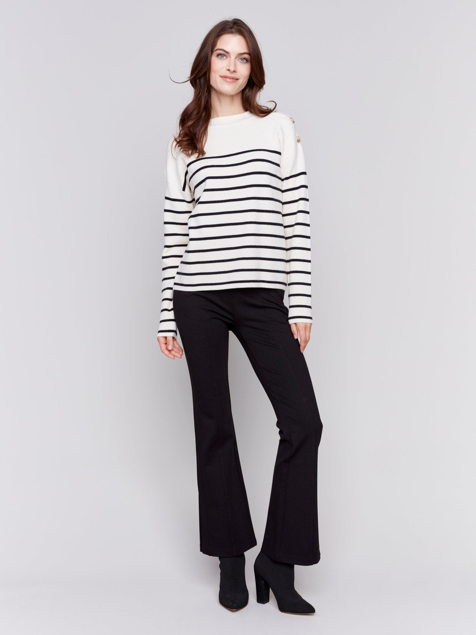 Striped Jacquard Crew Neck Sweater - Charlie B - 690178544705 - Sugar River Shoppe - 