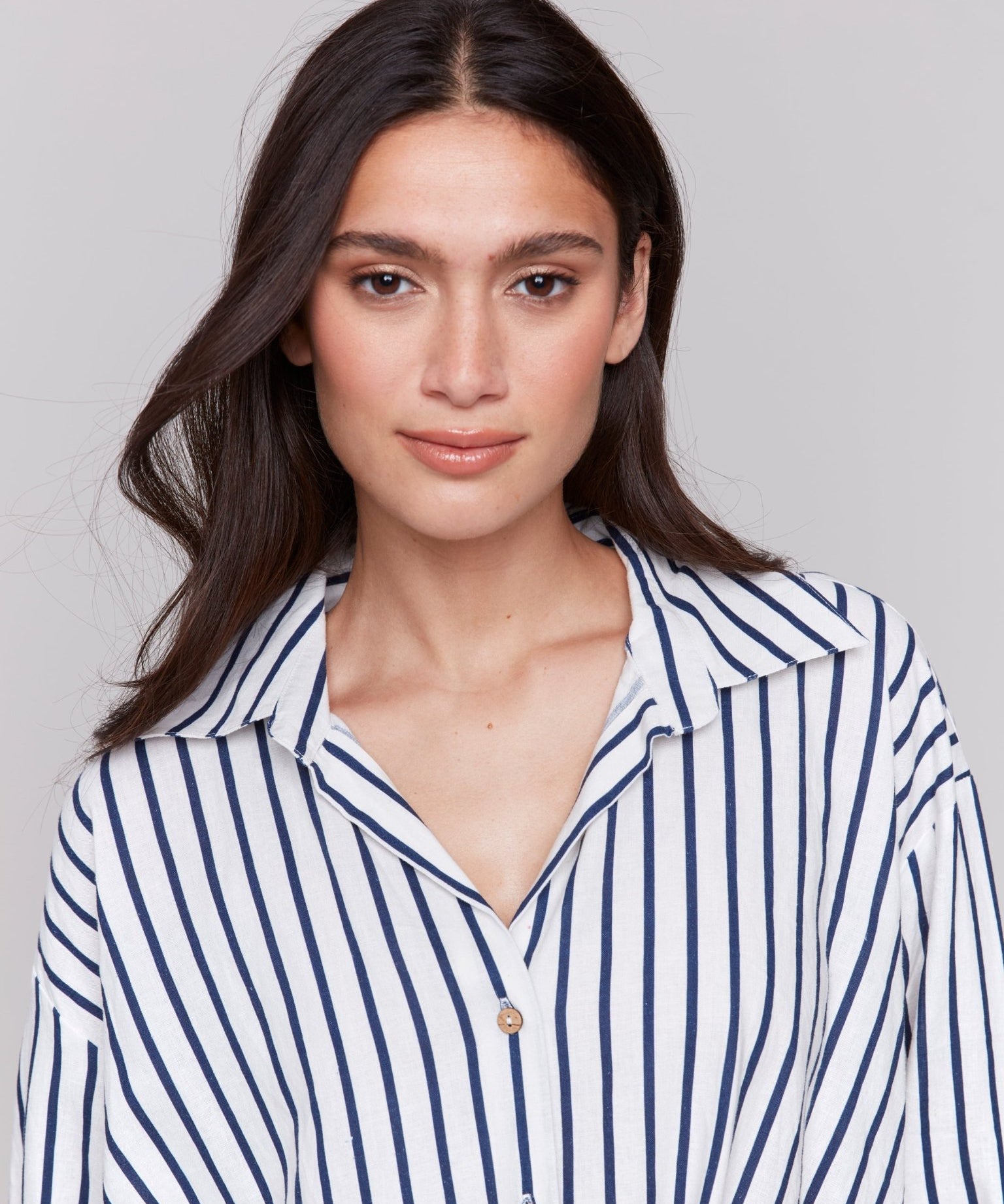 Striped Linen Blend with Front Twist Detail - Charlie B - 690178586842 - Sugar River Shoppe - 