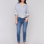 Striped Linen Blend with Front Twist Detail - Charlie B - 690178586842 - Sugar River Shoppe - 