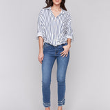Striped Linen Blend with Front Twist Detail - Charlie B - 690178586842 - Sugar River Shoppe - 