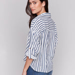 Striped Linen Blend with Front Twist Detail - Charlie B - 690178586842 - Sugar River Shoppe - 
