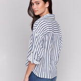 Striped Linen Blend with Front Twist Detail - Charlie B - 690178586842 - Sugar River Shoppe - 