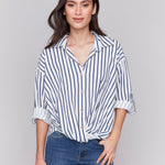 Striped Linen Blend with Front Twist Detail - Charlie B - 690178586842 - Sugar River Shoppe - 