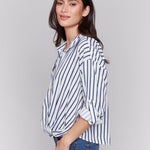 Striped Linen Blend with Front Twist Detail - Charlie B - 690178586842 - Sugar River Shoppe - 