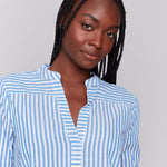 Striped Short Sleeve Popover Blouse - Charlie B - 690178621758 - Sugar River Shoppe - 