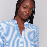 Striped Short Sleeve Popover Blouse - Charlie B - 690178621758 - Sugar River Shoppe - 