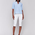 Striped Short Sleeve Popover Blouse - Charlie B - 690178621758 - Sugar River Shoppe - 