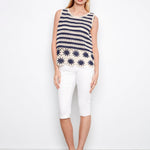 Striped Sleeveless Crochet Top with Floral Hem - Charlie B - 690178761874 - Sugar River Shoppe - 