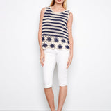 Striped Sleeveless Crochet Top with Floral Hem - Charlie B - 690178761874 - Sugar River Shoppe - 