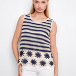 Striped Sleeveless Crochet Top with Floral Hem - Charlie B - 690178761874 - Sugar River Shoppe - 