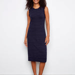 Striped Sleeveless Long Crew Neck Sweater Dress - Charlie B - 690178726606 - Sugar River Shoppe - 