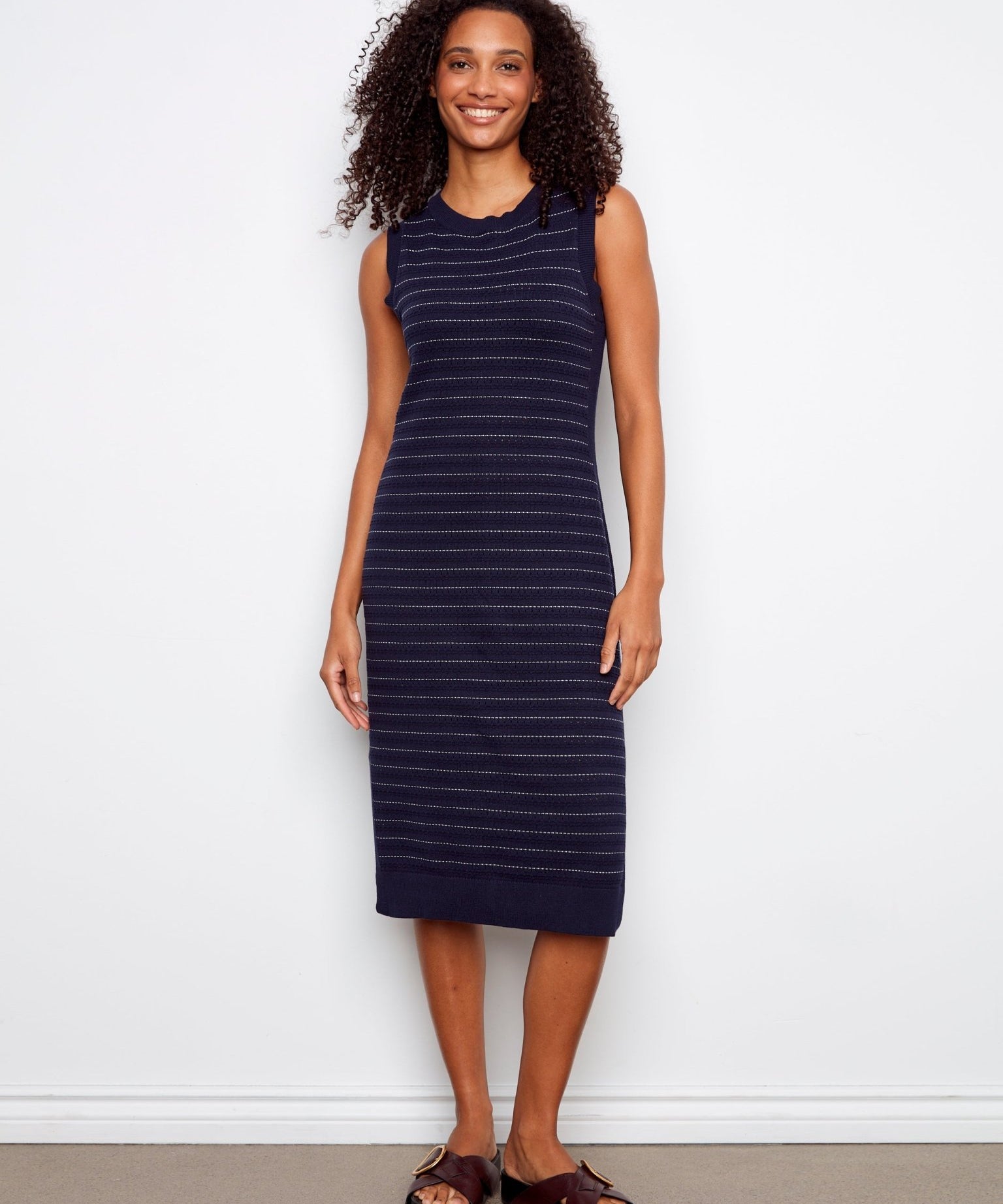 Striped Sleeveless Long Crew Neck Sweater Dress - Charlie B - 690178726606 - Sugar River Shoppe - 
