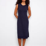 Striped Sleeveless Long Crew Neck Sweater Dress - Charlie B - 690178726606 - Sugar River Shoppe - 