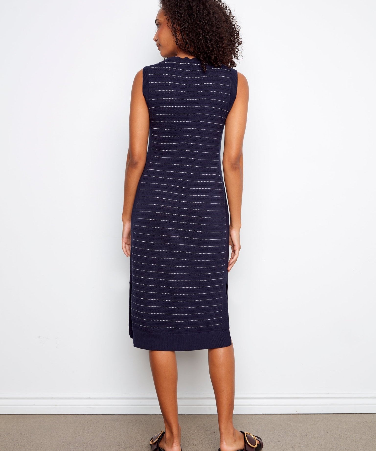 Striped Sleeveless Long Crew Neck Sweater Dress - Charlie B - 690178726606 - Sugar River Shoppe - 