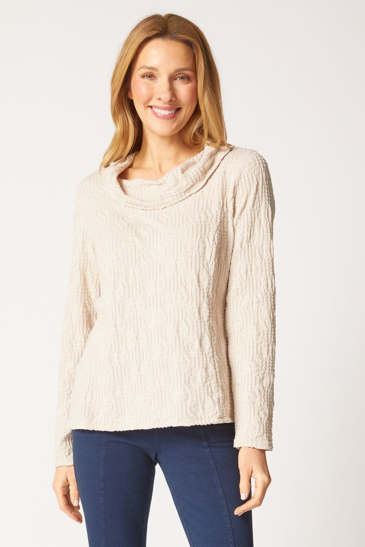 Sunburst Knit Cowl Seamed Tee - Habitat - 194451618737 - Sugar River Shoppe - 