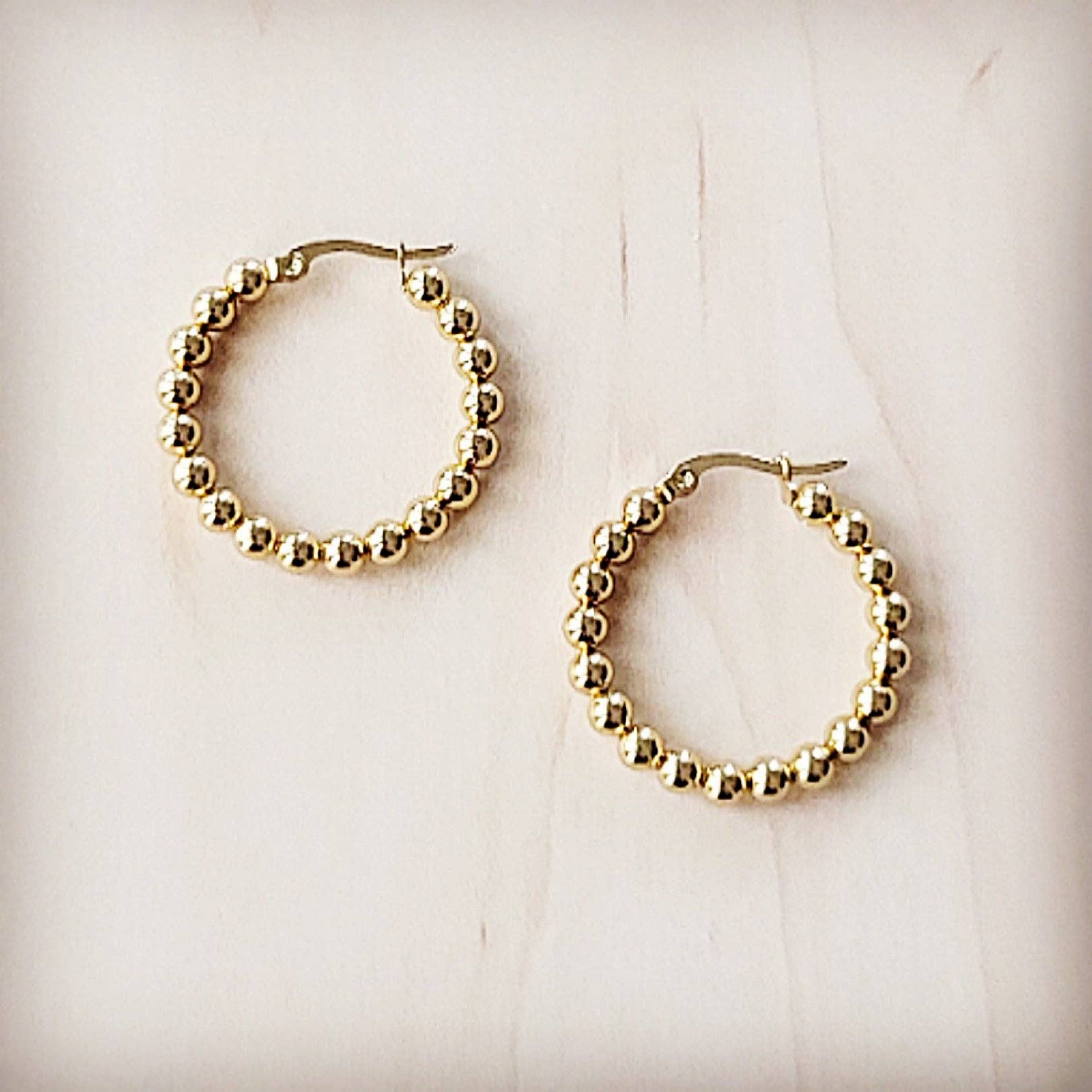 Textured Gold Beaded Gold Hoop Earrings - The Jewelry Junkie - 676327715400 - Sugar River Shoppe - 