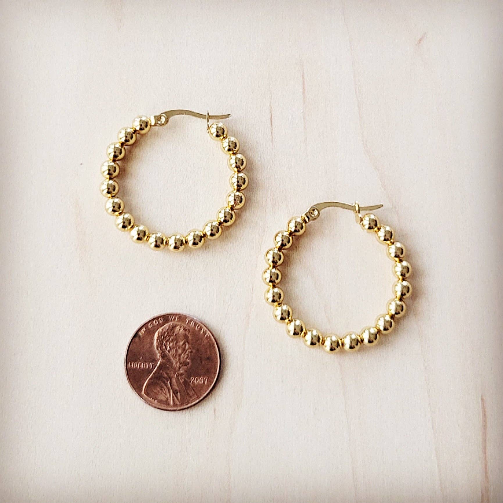 Textured Gold Beaded Gold Hoop Earrings - The Jewelry Junkie - 676327715400 - Sugar River Shoppe - 