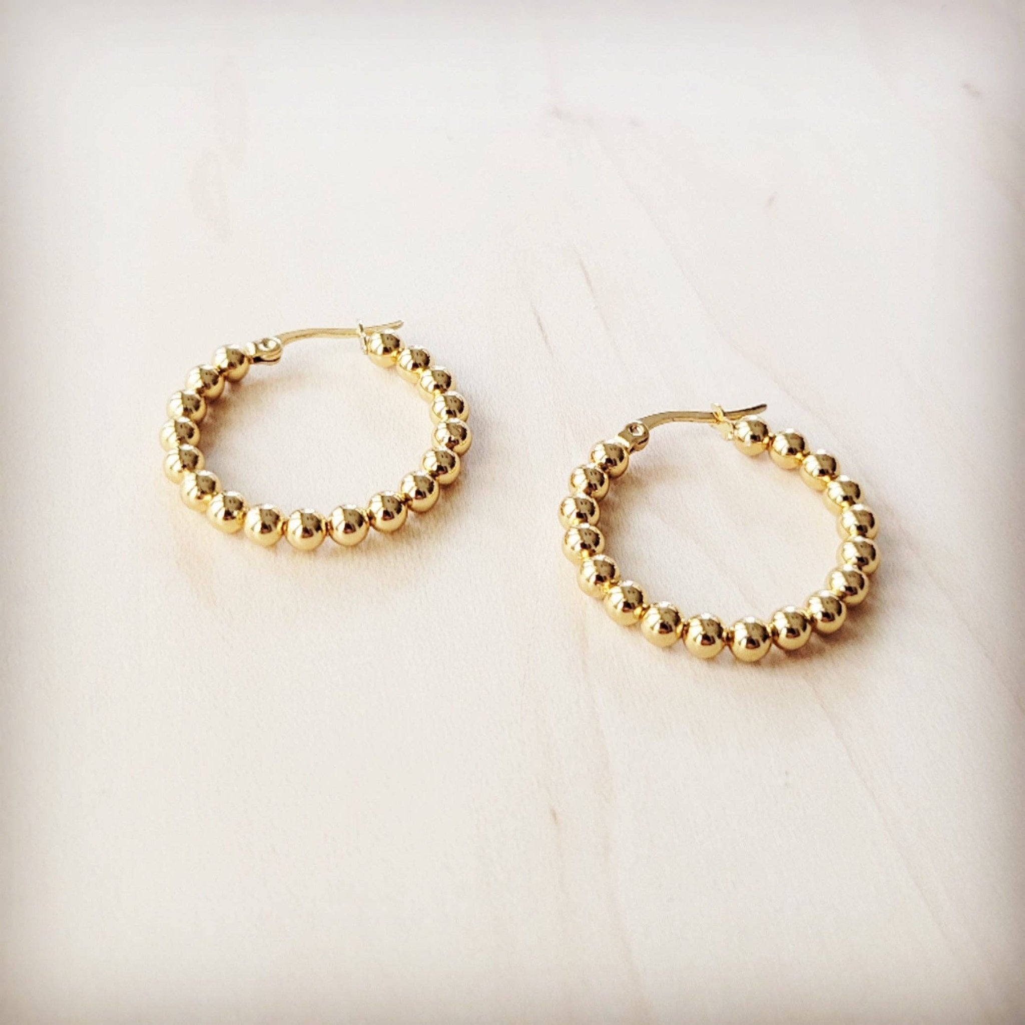 Textured Gold Beaded Gold Hoop Earrings - The Jewelry Junkie - 676327715400 - Sugar River Shoppe - 