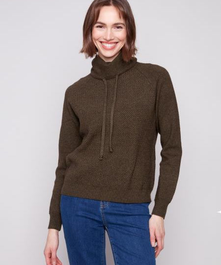 Textured Raglan Small Cowl Neck Knit Sweater - Charlie B - 690178707469 - Sugar River Shoppe - 