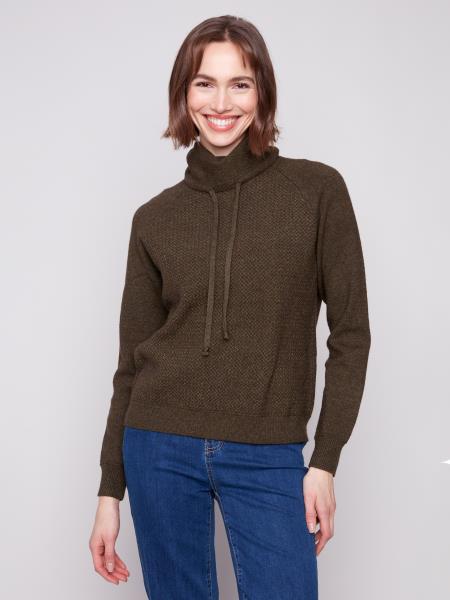 Textured Raglan Small Cowl Neck Knit Sweater - Charlie B - 690178707469 - Sugar River Shoppe - 