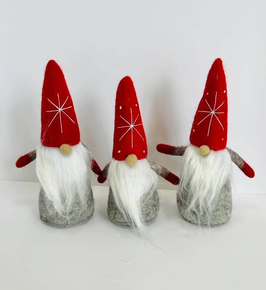 Christmas Decor Felt Gnome Red with Snowflake Hat - Sugar River Shoppe