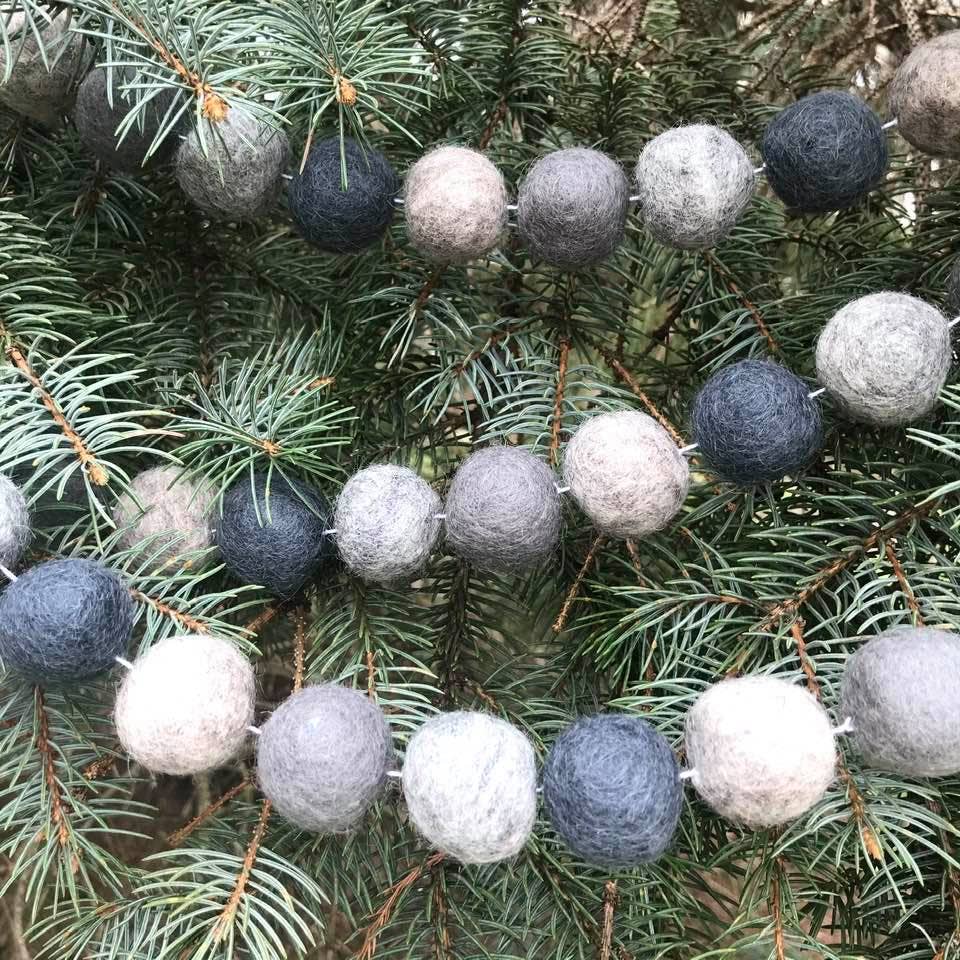 Felt Garland Balls - Grey Felt Balls - Sugar River Shoppe