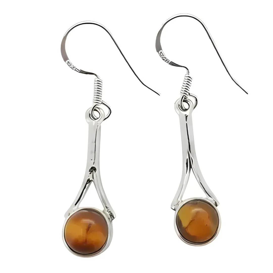 Tiger Eye Silver Earrings On Hooks - Amberman - 56029736 - Sugar River Shoppe - 