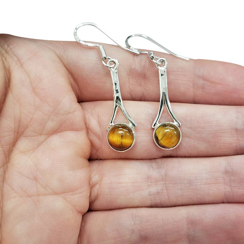 Tiger Eye Silver Earrings On Hooks - Amberman - 56029736 - Sugar River Shoppe - 
